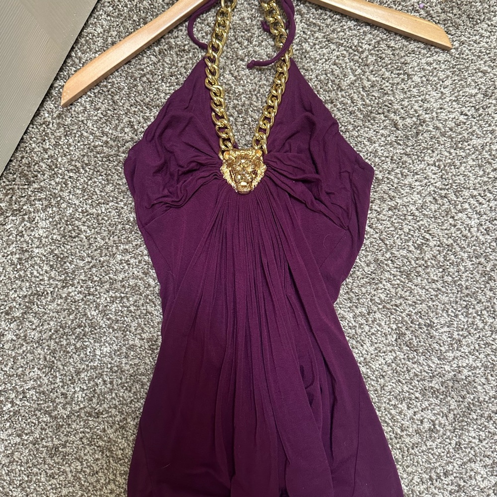 Sky Purple Halter Tank Top with Gold Chain Detail